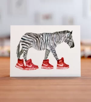 A6 Greeting Card - Zebra (In Red Trainers) C0109