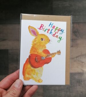 A6 Greeting Card - "Happy Birthday" Rabbit Playing Guitar Design (C0122)