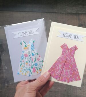 14cm x 10.7cm Handmade Greeting Card "Thank You"- (Various Designs w/Folded Paper Dress)