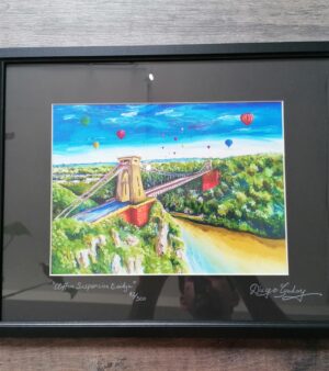 Framed And Mounted Limited Edition Giclée Print – Clifton Suspension Bridge (w/Black Frame 37.5cm x 30cm)