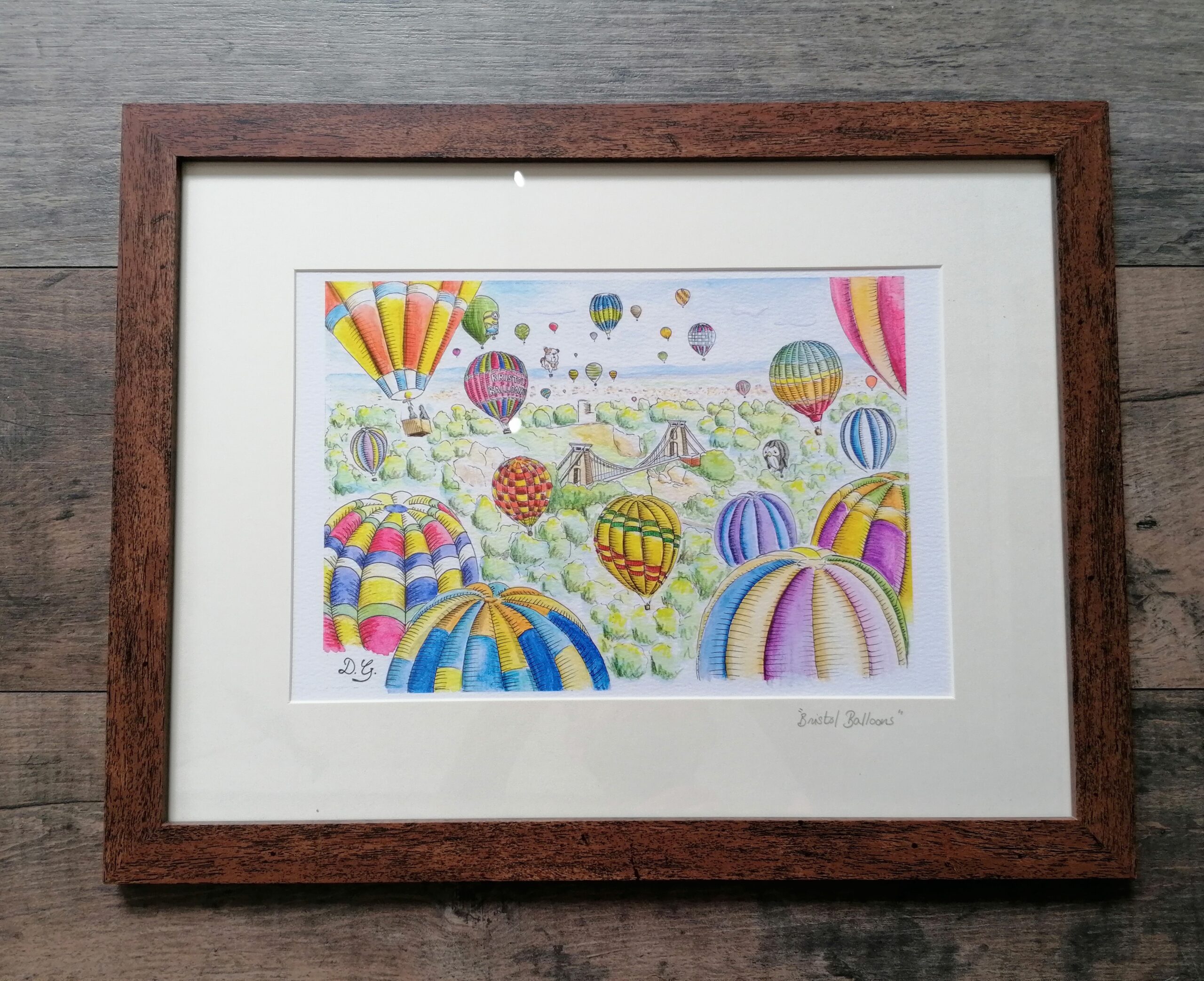 Framed Open Edition Print - Bristol Balloons (Frame 45cm x 34.5cm)