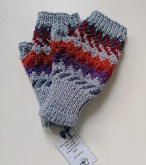 Hand Knitted Fingerless Gloves 100% Wool (Light Blue, Purple and Orange Colours)