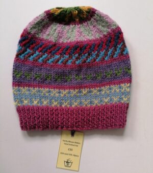 Hand Knitted 65% Wool And 35% Alpaca Hat - (Pink, Grey and Brown Colours)