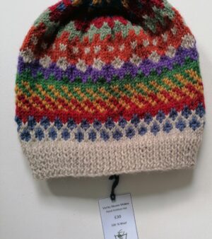 Hand Knitted 100% Wool Hat - (Grey, Purple and Red Colours)