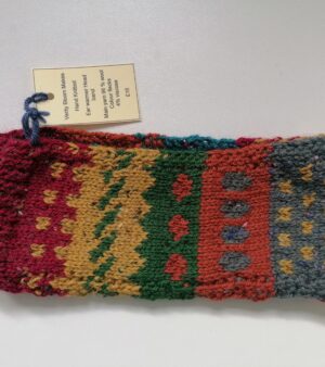 Hand Knitted Head Band/Ear Warmer - Main Yarn 96% Wool, Colour Flecks 4% Viscose(Grey, Green, Yellow and Red Colours)