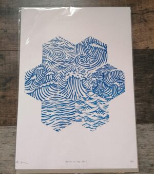 Original Limited Edition A3 Lino Print - "Moods of The Sea 6" Vertical Orientation (Printed on Various Coloured Paper)