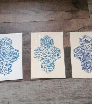 Original Limited Edition A4 Lino Print - "Moods of The Sea" (Printed On Various Coloured Paper)