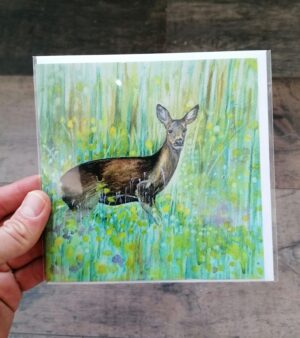 148.0mm x 148.0mm Greeting Card - Deer In A Flower Meadow
