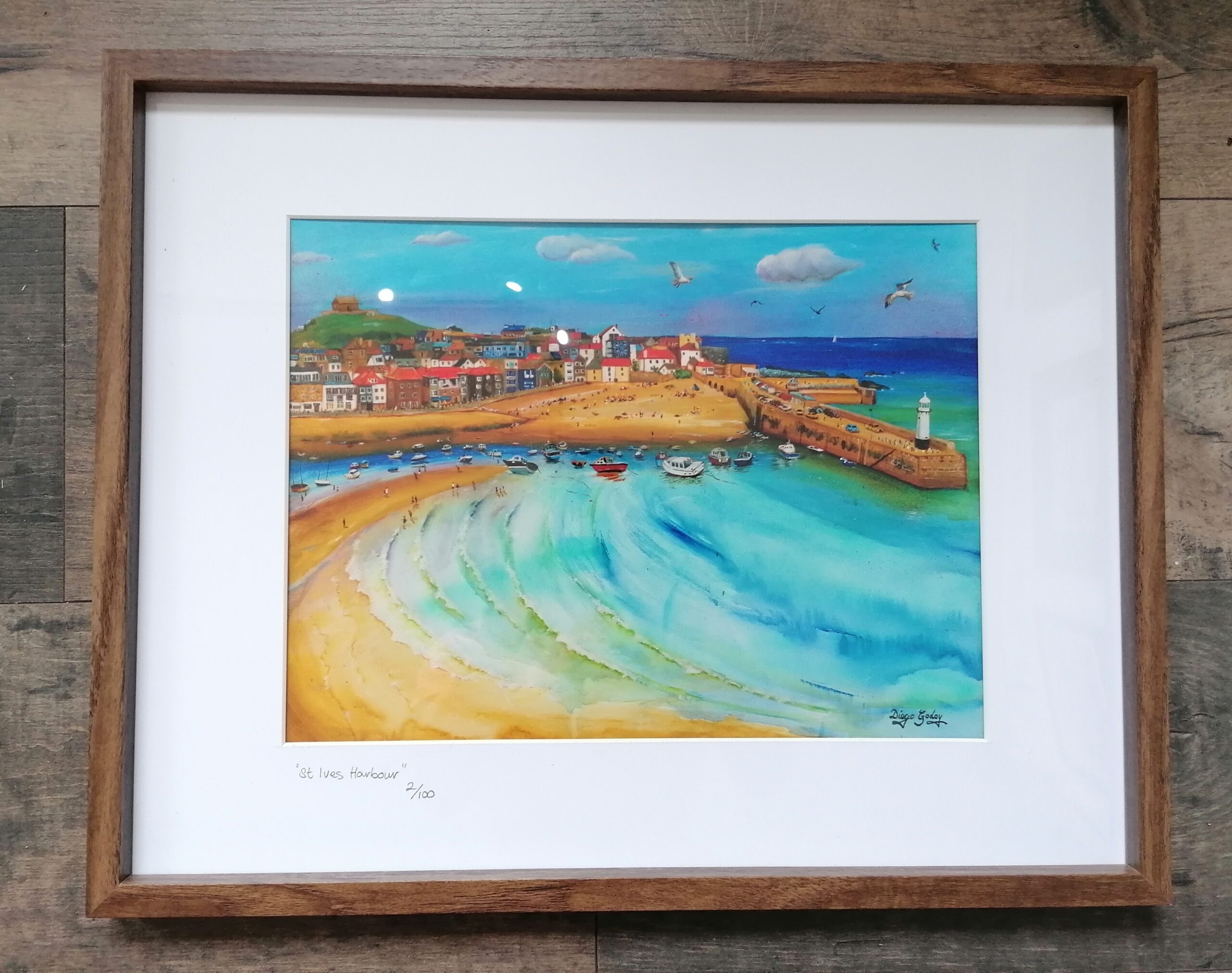 Framed And Mounted A3 Limited Edition Giclee Print - St Ives Harbour