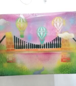 Original A3 Spray Paint Artwork on Cartridge Paper- Bristol Scene Suspension Bridge and Balloons