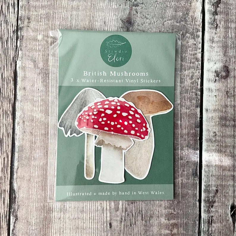 3x Water-Resistant Sticker Pack - British Mushrooms (SP-BM)